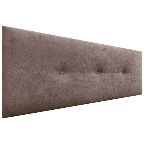 DHOME Kopfteil mit Knöpfen Hochwertig gepolstertes Kunstleder oder Acualinstoff Neue FARBREIHE Luxuriöses Bett Kopfteil Schlafzimmer Polsterung (Stoff Braun, 145x50cm (Betten 120/135/140)) von DHOME