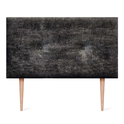 DHOME Gepolstertes Kopfteil aus Luxury-Stoff Glatt mit Knöpfen und Füßen Kopfteil Gepolstertes Kopfende für Luxuriöse Betten (Luxurious Black, 100x105cm) von DHOME
