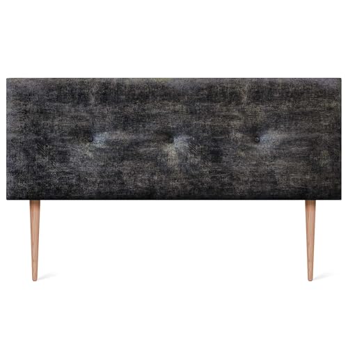 DHOME Gepolstertes Kopfteil aus Luxury-Stoff Glatt mit Knöpfen und Füßen Kopfteil Gepolstertes Kopfende für Luxuriöse Betten (Luxurious Black, 140x105cm) von DHOME