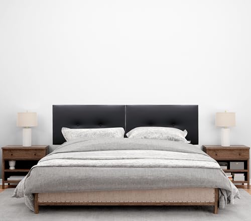 DHOME Kunstleder oder Acualine Stoff Kopfteil Plain mit Knöpfen DUAL geteilt in 2 Stücke gepolstert HIGH Range Schlafzimmer Kopfteil (Kunstleder Schwarz, 210cm Dual (Betten 200)) von DHOME