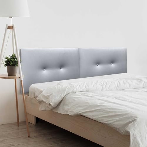 DHOME Kunstleder oder Acualine Stoff Kopfteil Plain mit Knöpfen DUAL geteilt in 2 Stücke gepolstert HIGH Range Schlafzimmer Kopfteil (Kunstleder Silber, 210cm Dual (Betten 200)) von DHOME