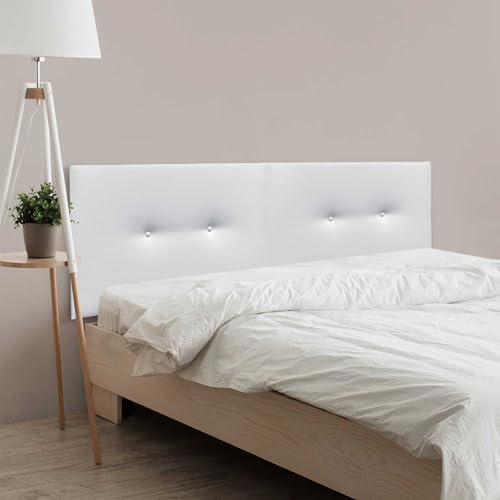DHOME Kunstleder oder Acualine Stoff Kopfteil Plain mit Knöpfen DUAL geteilt in 2 Stücke gepolstert HIGH Range Schlafzimmer Kopfteil (Kunstleder Weiß, 190cm Dual (Betten 180/190)) von DHOME
