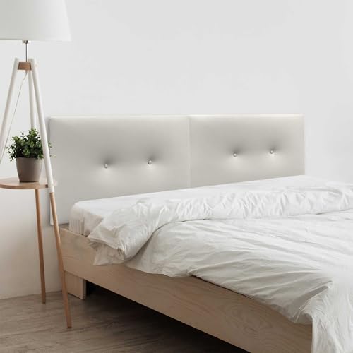 DHOME Kunstleder oder Acualine Stoff Kopfteil Plain mit Knöpfen DUAL geteilt in 2 Stücke gepolstert HIGH Range Schlafzimmer Kopfteil (Kunstleder Weiß Knochen, 180cm Dual (Betten 180/190)) von DHOME