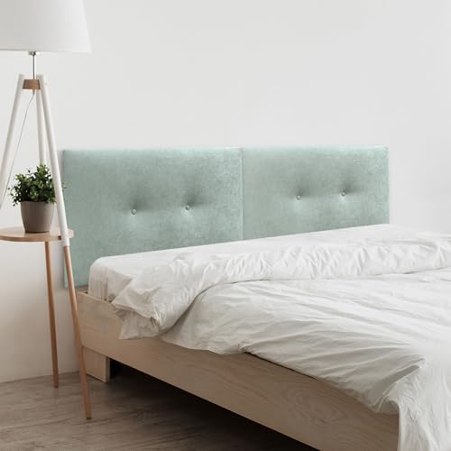 DHOME Kunstleder oder Acualine Stoff Kopfteil Plain mit Knöpfen DUAL geteilt in 2 Stücke gepolstert HIGH Range Schlafzimmer Kopfteil (Stoff Aquamarin, 210cm Dual (Betten 200)) von DHOME