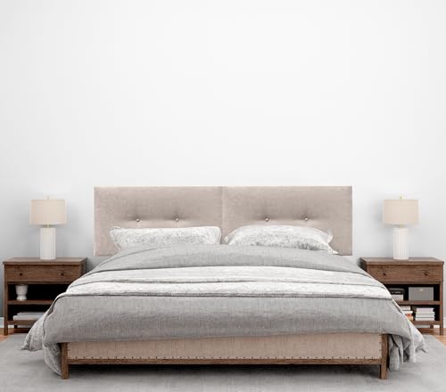 DHOME Kunstleder oder Acualine Stoff Kopfteil Plain mit Knöpfen DUAL geteilt in 2 Stücke gepolstert HIGH Range Schlafzimmer Kopfteil (Stoff Beige, 180cm Dual (Betten 180/190)) von DHOME