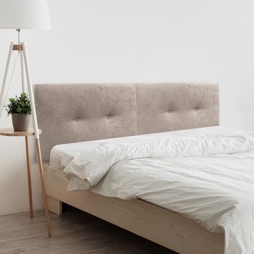 DHOME Kunstleder oder Acualine Stoff Kopfteil Plain mit Knöpfen DUAL geteilt in 2 Stücke gepolstert HIGH Range Schlafzimmer Kopfteil (Stoff Erde, 220cm Dual (Betten 200)) von DHOME