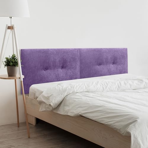 DHOME Kunstleder oder Acualine Stoff Kopfteil Plain mit Knöpfen DUAL geteilt in 2 Stücke gepolstert HIGH Range Schlafzimmer Kopfteil (Stoff Lila, 190cm Dual (Betten 180/190)) von DHOME