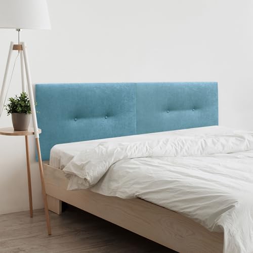 DHOME Kunstleder oder Acualine Stoff Kopfteil Plain mit Knöpfen DUAL geteilt in 2 Stücke gepolstert HIGH Range Schlafzimmer Kopfteil (Stoff Türkis, 210cm Dual (Betten 200)) von DHOME