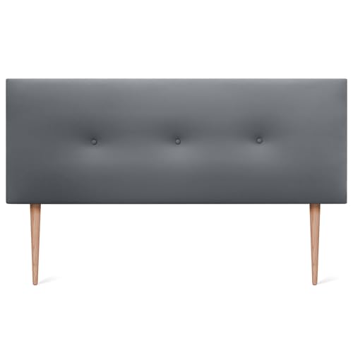 DHOME Kunstleder oder Acualine Stoff Kopfteil einfarbig mit Knöpfen MIT Beinen HIGH Range gepolstertes Luxus Kopfteil Bett (Kunstleder Grau, 160x105cm (Betten 150/160)) von DHOME