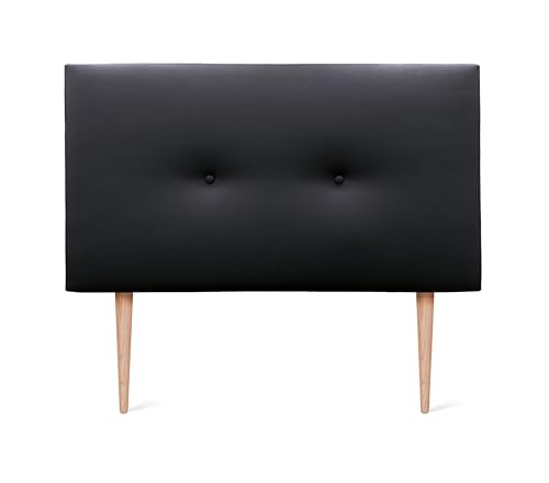 DHOME Kunstleder oder Acualine Stoff Kopfteil einfarbig mit Knöpfen MIT Beinen HIGH Range gepolstertes Luxus Kopfteil Bett (Kunstleder Schwarz, 95x105cm (Betten 80/90)) von DHOME