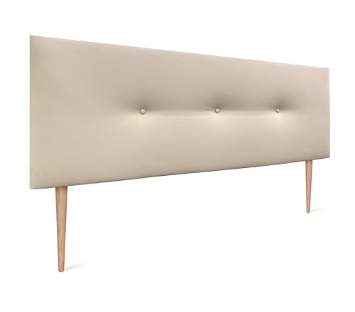 DHOME Kunstleder oder Acualine Stoff Kopfteil einfarbig mit Knöpfen gepolstert HIGH Range Luxus Bett Kopfteil Modernes Schlafzimmer Polsterung (Kuntsleder Beige, 145x105cm (Betten 120/135/140)) von DHOME