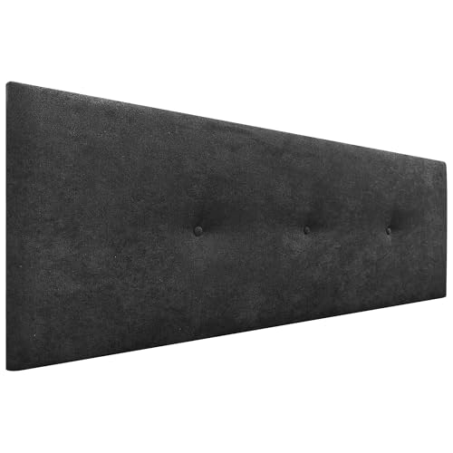 DHOME Kunstleder oder Acualine Stoff Kopfteil einfarbig mit Knöpfen gepolstert HIGH Range Luxus Bett Kopfteil Modernes Schlafzimmer Polsterung (Stoff Schwarz, 160x50cm (Betten 150/160)) von DHOME