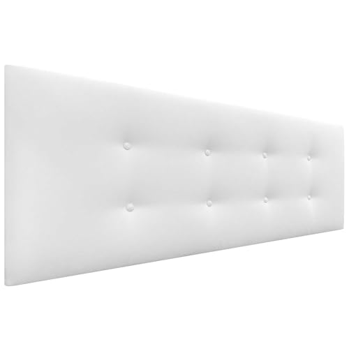 DHOME Kunstleder oder Stoff Kopfteil AQUALINE Pro mit 2 Reihen von Knöpfen gepolstertes Kopfteil Luxus Bett (145cm (Betten 120/135/140), Stoff Weiß) von DHOME