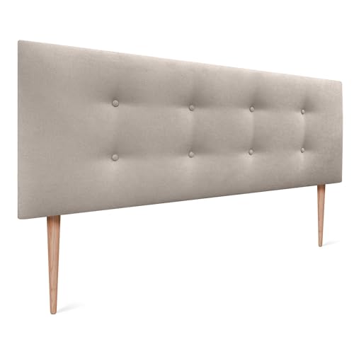 DHOME Kunstleder oder Stoff Kopfteil AQUALINE Pro mit 2 Reihen von Knöpfen gepolstertes Kopfteil Luxus Bett (145x105cm Mit Füßen (Betten 120/135/140), Stoff Beige) von DHOME