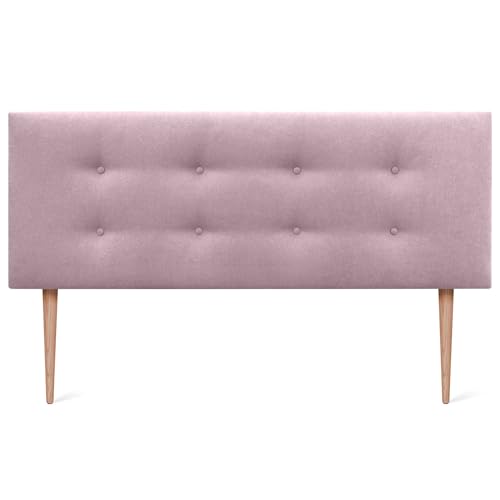 DHOME Kunstleder oder Stoff Kopfteil AQUALINE Pro mit 2 Reihen von Knöpfen gepolstertes Kopfteil Luxus Bett (150x105cm Mit Füßen (Betten 150/160), Stoff Lachs) von DHOME