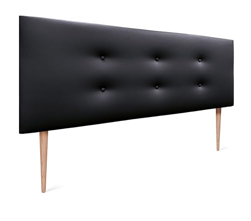 DHOME Kunstleder oder Stoff Kopfteil AQUALINE Pro mit 2 Reihen von Knöpfen gepolstertes Kopfteil Luxus Bett (160x105cm Mit Füßen (Betten 150/160), Kunstleder Schwarz) von DHOME