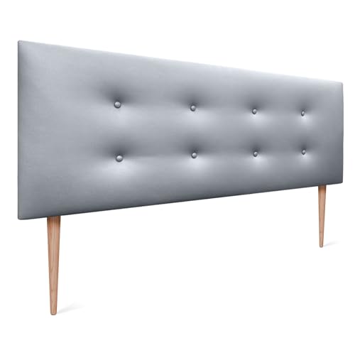 DHOME Kunstleder oder Stoff Kopfteil AQUALINE Pro mit 2 Reihen von Knöpfen gepolstertes Kopfteil Luxus Bett (160x105cm Mit Füßen (Betten 150/160), Kunstleder Silber) von DHOME