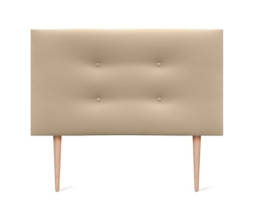 DHOME Kunstleder oder Stoff Kopfteil AQUALINE Pro mit 2 Reihen von Schaltflächen und Füßen gepolstertes Kopfteil Luxus Bett (105x105cm Mit Füßen (Betten 80/90/105), Kuntsleder Beige) von DHOME