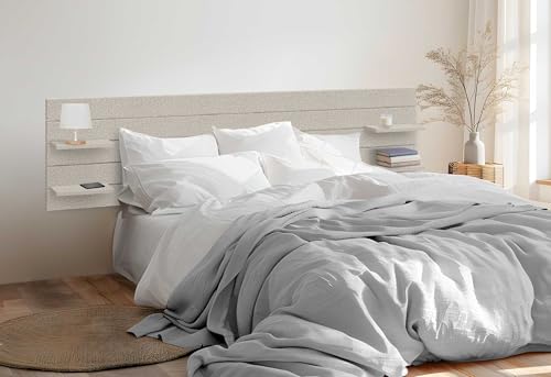 DHOME Recyceltes MDF Kopfteil aus Holz mit Regalen im Palettenstil Nachttisch Horizontale Regale Nordische Bettbeschläge inklusive (Beige Fischgrät, Bett 145cm) von DHOME