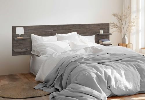 DHOME Recyceltes MDF Kopfteil aus Holz mit Regalen im Palettenstil Nachttisch Horizontale Regale Nordische Bettbeschläge inklusive (Eiche Amazonas, Bett 135cm) von DHOME