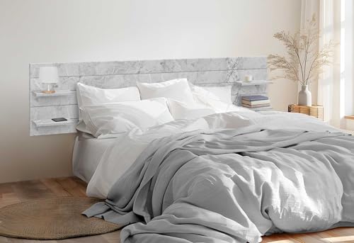DHOME Recyceltes MDF Kopfteil aus Holz mit Regalen im Palettenstil Nachttisch Horizontale Regale Nordische Bettbeschläge inklusive (Marmor-Finish, Bett 140cm) von DHOME