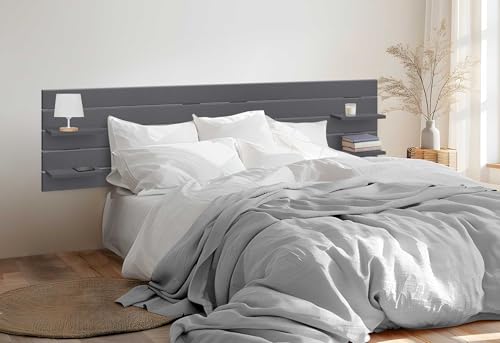 DHOME Recyceltes MDF Kopfteil aus Holz mit Regalen im Palettenstil Nachttisch Horizontale Regale Nordische Bettbeschläge inklusive (Massiv Grau, Bett 140cm) von DHOME