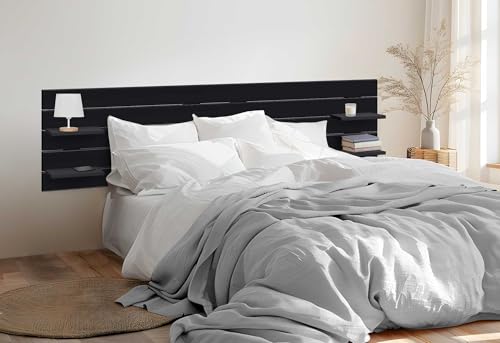 DHOME Recyceltes MDF Kopfteil aus Holz mit Regalen im Palettenstil Nachttisch Horizontale Regale Nordische Bettbeschläge inklusive (Massiv Schwarz, Bett 180cm) von DHOME