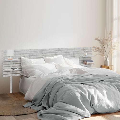 DHOME Recyceltes MDF-Kopfteil aus Holz mit Regalen und Beinen im Paletten-Stil Nachttisch-Regale im japanischen Stil Bett im nordischen Stil mit inkludierter Hardware (Marmor-Finish, Bett 145cm) von DHOME