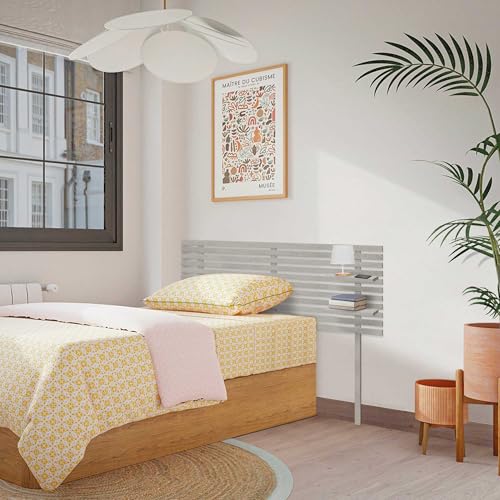DHOME Recyceltes MDF-Kopfteil aus Holz mit Regalen und Beinen im Paletten-Stil Nachttisch-Regale im japanischen Stil Bett im nordischen Stil mit inkludierter Hardware (Tribalgrau, Bett 90cm) von DHOME