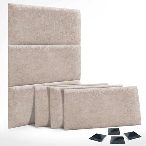 DHOME Set von 6 Polsterpaneelen aus Premium-Ökologischer Wolle, selbstklebend für Wände, Akustische Absorber, Stoßschutz, Kopfteil, Dekoration für Zuhause und Schlafzimmer (Beige, 60x40cm, x6) von DHOME
