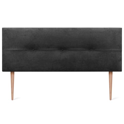 DHOME Kopfteil aus Kunstleder oder Stoff AQUALINE Pro Kopfteil Polsterkopfteil Luxusbett (Stoff Schwarz, 145x105cm Mit Füßen (Betten 120/135/140)) von DHOME