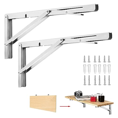 Dhouse 2STK Klappkonsole 400mm Edelstahl Regal Klammern Klappwinkel Regalkonsole für Schreibtisch Klapptisch Wandtisch Tragkraft 150kg von Dhouse