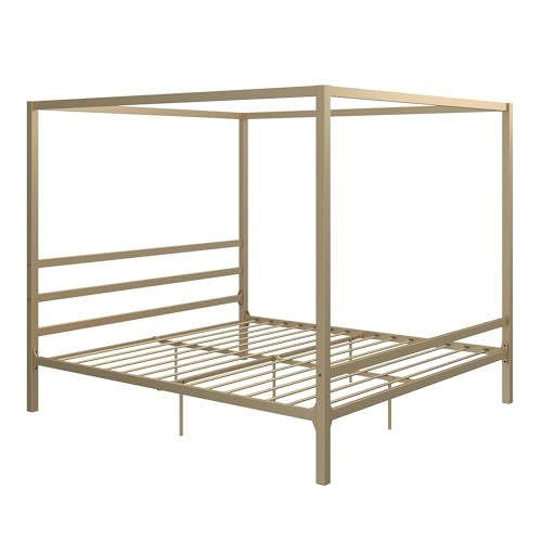 DHP Modern Canopy Gold Metal Bed, King Metallbett, Metall, König von DHP