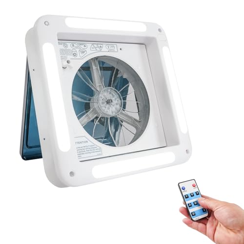 Belüftung für Wohnmobil, 12V RV Ventilator mit Lichtquelle LED, 15W Fensterventilator mit Remote, Belüftungsgeräte für Wohnwagen| 14" UV-beständigem Deckel | Geräuscharmer | 6 Getriebe von DHQCQL