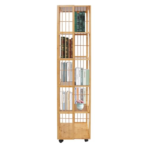 DHQCQL Bücherregal, 360° Drehbares Regal, 6-Stufiges Standregal mit Räder, 37.08 * 37.08 * 162.05cm Aufbewahrungsregal für Büro, Wohnzimmer, Schlafzimmer, Küche, bis 100kg (Log Color) von DHQCQL