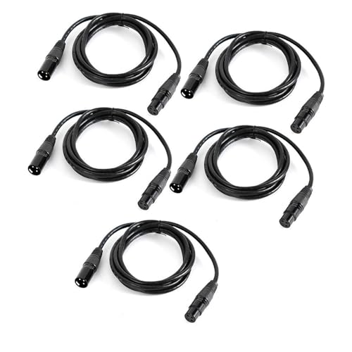DHQCQL Kabel 1m, 5x DMX Kabel mit Male to Female Connector, 3 Polig Abgeschirmt Ausbalanciert DMX-Patchkabel für Stromversorgung und DMX-Signal, Schwarz von DHQCQL
