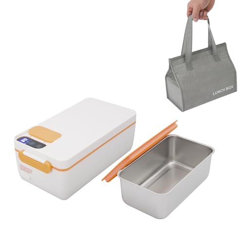 DHQCQL Lunchbox Elektrisch, Beheizbare Brotdose mit Lsolierter, 40W Heatsbox mit LED-Display, 1L Einstellbare Heizzeit Thermo Lunchbox für LKW Familie Camping, 23 * 12,5 * 9,5cm (Orange) von DHQCQL