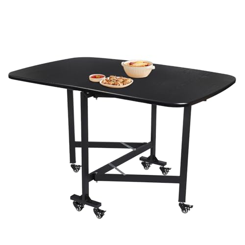 DHQCQL Multifunktionaler klappbarer Esstisch, 120 * 80 * 75cm Küchentisch mit 6 Richtungsrädern, klappbar in 3 Formen, schwarz von DHQCQL