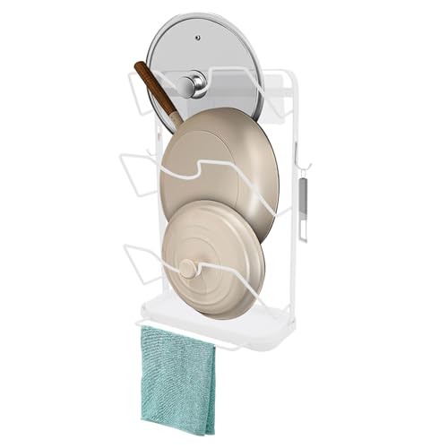 DHQCQL Topfdeckelhalter Wand, Hängender Deckelhalter mit 5 Fächern und 2 Haken, Selbstklebend Halterung topfdeckel organizer für Küchenschränke Posterständer Regal-Display-Halter (Weiß) von DHQCQL