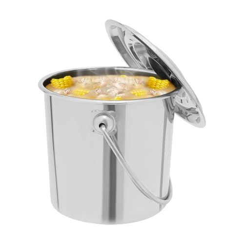 Eimer mit Deckel, Edelstahl Behälter mit Deckel, Rund Kücheneimer Eimer mit Griff für Lebensmittel Chemie Waschpulver Klebstoffe Geeignet (6 Liter) von DHQCQL