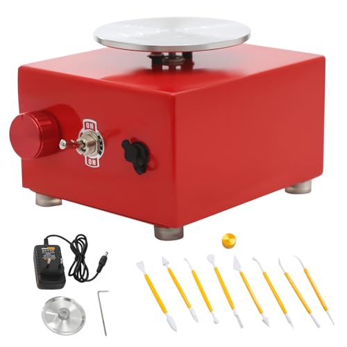 Mini Töpferscheibe, 24W töpferscheibe elektrisch mit 2 Turntable Trays und 8 Tonwerkzeuge, 2000Rpm Abnehmbarem töpferwerkzeug, Pottery Wheel für Beginners und Kinder Crafts Casting Gift DIY (Rot) von DHQCQL
