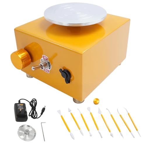 Mini Töpferscheibe, 24W töpferscheibe elektrisch mit 2 Turntable Trays und 8 Tonwerkzeuge, 2000Rpm Abnehmbarem töpferwerkzeug, pottery wheel für Beginners und Kinder Crafts Casting Gift DIY (Gelb) von DHQCQL