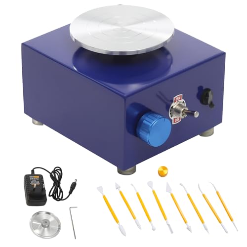 Mini Töpferscheibe, 24W töpferscheibe elektrisch mit 2 Turntable Trays und 8 Tonwerkzeuge, 2000Rpm Abnehmbarem töpferwerkzeug, pottery wheel für Beginners und Kinder Crafts Casting Gift DIY (Blau) von DHQCQL