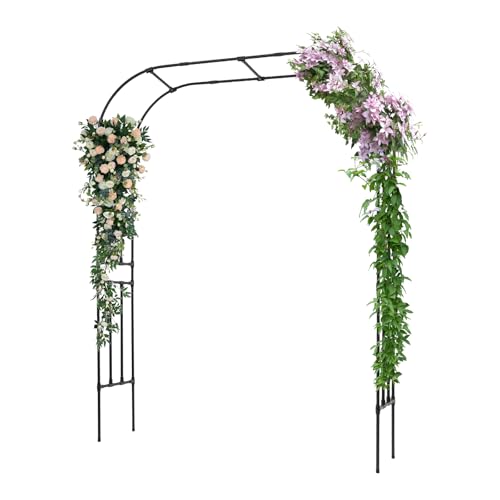 Rosenbogen Torbogen Rankhilfe Metall, Gartenbogen mit Schutzkappe und Verdrehtes Muster, Freistehend Rosengestell für Garten Decoration und Verzierung Kletterer (Schwarz, 240x180x40cm) von DHQCQL
