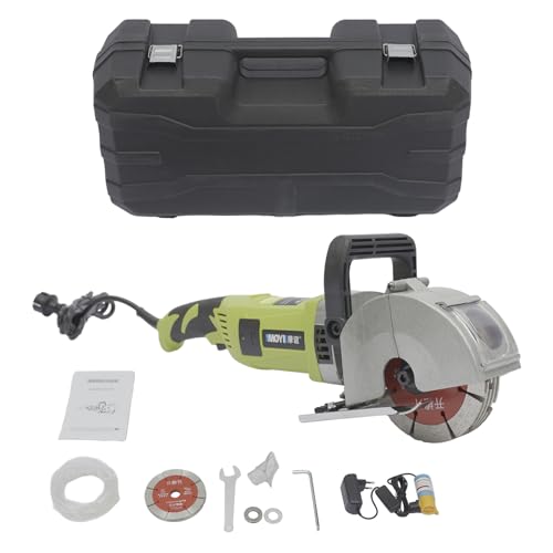 Schlitzfräse Mauernutfräse, 4000W 220V Schlitzmaschine mit 5 Sägeblätter, 6500RPM 360° Nutungswinkel Elektrische SchlitzfräSe (inkl. 30W Wasserpumpe, 37 mm Frästiefe, Max. Schlitzbreite 33mm) von DHQCQL