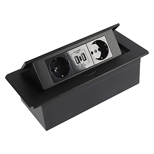 Versenkbare Steckdose, 3 Fach 4000 W Einbausteckdose mit 2 USB+2 Euro-Standard-Sockel+1 Typ-C, 22.3×10.8×7 cm Steckdose Arbeitsplatte, Pop Up Tischsteckdose für Arbeitsplatte, Büro, Schwarz Versenkbare Steckdose, 3 Fach 4000 W Einbausteckdose mit 2 USB+2 Euro-Standard-Sockel+1 Typ-C, 22.3×10.8×7 cm Steckdose Arbeitsplatte, Pop Up Tischsteckdose für Arbeitsplatte, Büro, Schwarz von DHQCQL