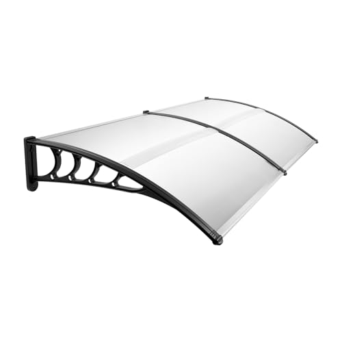 Vordach für Haustür, 200 x 90cm Überdachung Haustür aus Aluminium und Polycarbonat, Transparentes Pultbogenvordach, Haustürvordach Pultvordach Pultvordach für Tür Fenster Veranda, Grau von DHQCQL