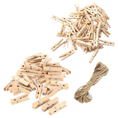 100 Stück Holzklammern, 10 Meter Schnur, Fotoklammern, Retro-Clips, Bastel-Wäscheklammern, Urlaubskartenhalter, Notizhalter für Fotos und Notizen 100 Stück Holzklammern, 10 Meter Schnur, Fotoklammern, Retro-Clips, Bastel-Wäscheklammern, Urlaubskartenhalter, Notizhalter für Fotos und Notizen von DHSBGWSX