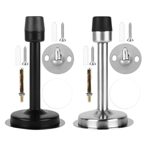 16-teiliges Türstopper-Set, 2 Türstopper mit Zubehör, wandmontierter 4-Zoll-Türstopper, selbstklebender Türstopper, mit schalldämmendem Gummipuffer (Schwarz, Silber) von DHSBGWSX
