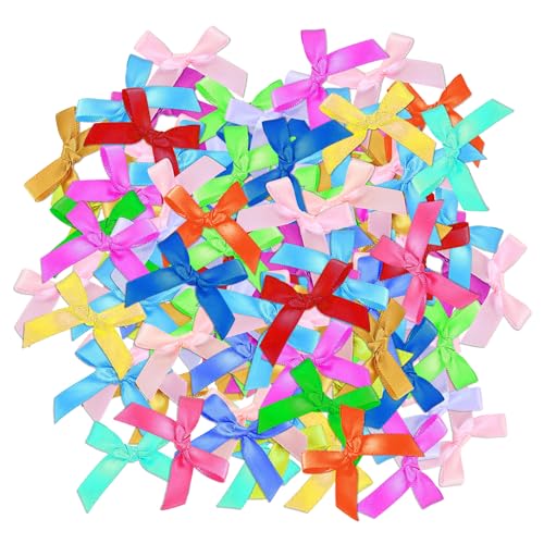 300 Stück Mini-Schleifen, Mini-Schleifen, bunte Schleifen, doppelseitige Satin-Farbschleifen, 3 cm Schleifen, selbstgemachte Bastel-Hochzeitsdekoration, Geschenk-Dekorationsschleifen von DHSBGWSX